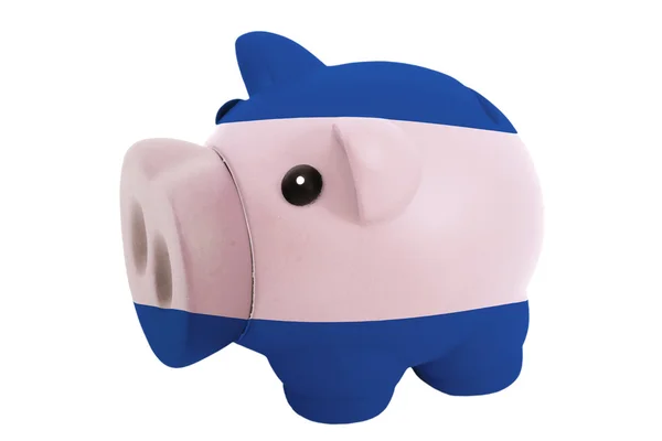 Piggy rich bank in colors national flag of nicaragua for sav — Stock Photo, Image