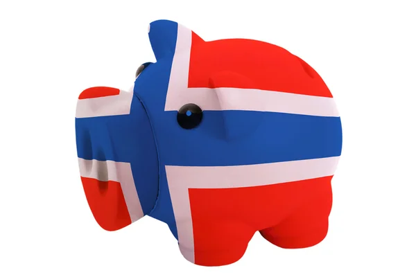 Piggy rijke bank in kleuren nationale vlag van Noorwegen voor opslaan — Stockfoto