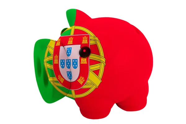 Piggy rich bank in colors national flag of portugal for savi — Stock Photo, Image
