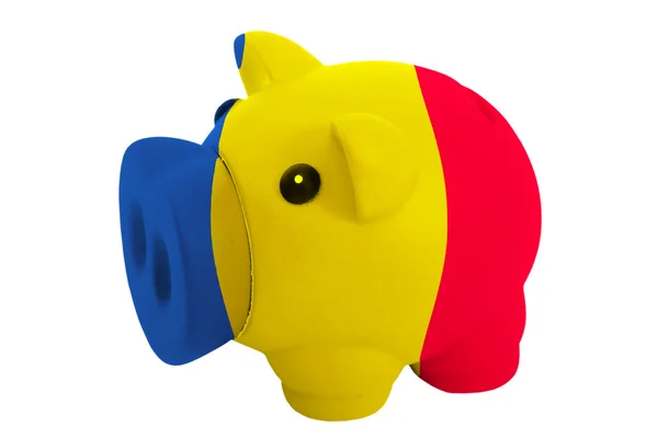 Rika piggy bank i färger nationella flagga Rumänien för savin — Stockfoto