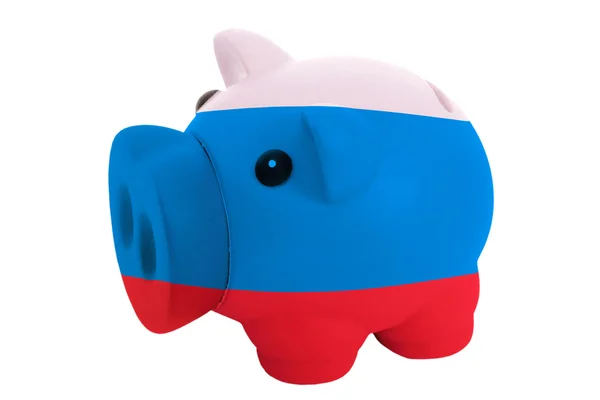 Rika piggy bank i färger nationella flagga Ryssland för att spara — Stockfoto