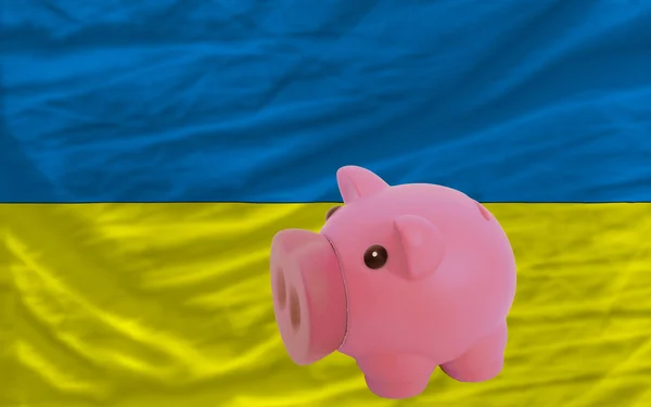 Piggy rijke bank en de nationale vlag van Oekraïne — Stockfoto