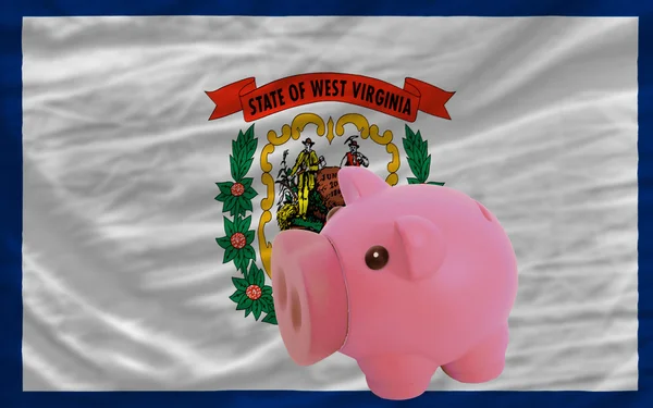 Prasátko bohaté bankou a vlajkou z amerického státu Západní Virginie — Stock fotografie
