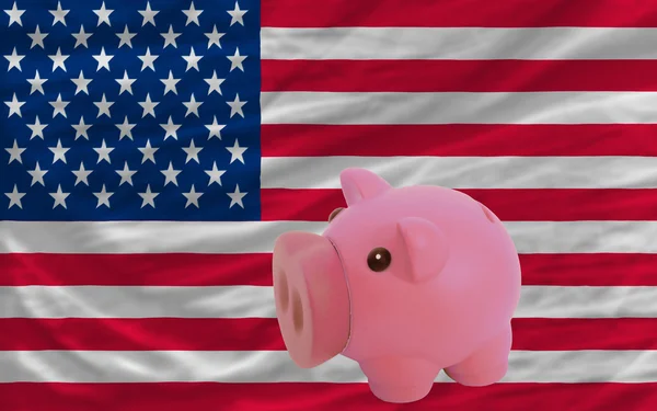 Sparschwein und Nationalflagge Amerikas — Stockfoto