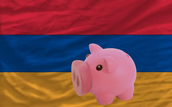 Копилка богатого банка и государственный флаг Армении — стоковое фото