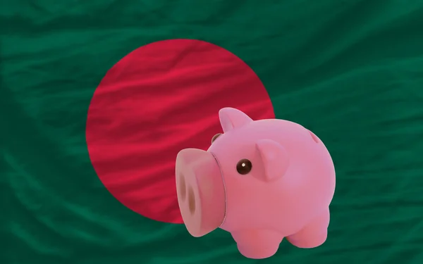 Piggy rijke bank en de nationale vlag van bangladesh — Stockfoto