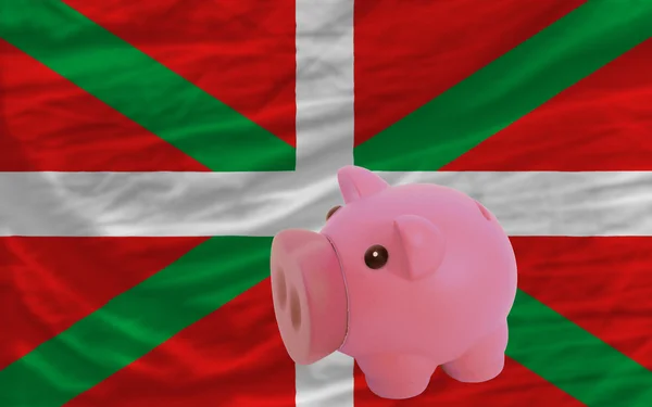 Piggy rich bank and national flag of of basque — Stock Photo, Image