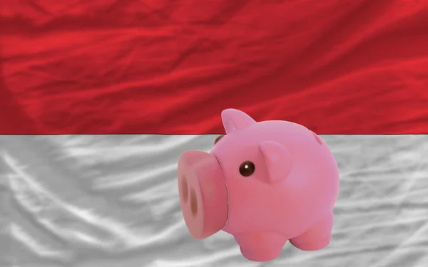 Rika piggy bank och nationella flagga Indonesien — Stockfoto