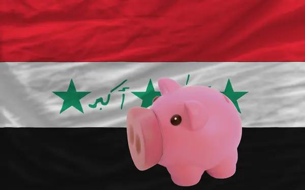 Rika piggy bank och nationella flagga Irak — Stockfoto