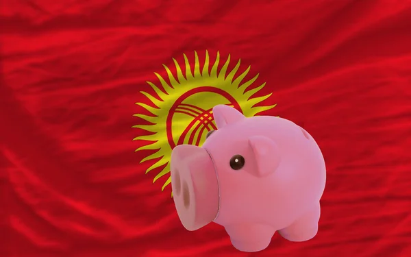 Prasátko bohaté banky a státní vlajka Kyrgyzstánu — Stock fotografie