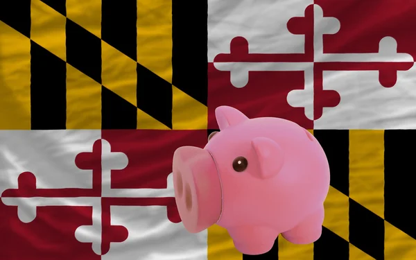 Piggy rich bank and flag of american state of maryland — Zdjęcie stockowe