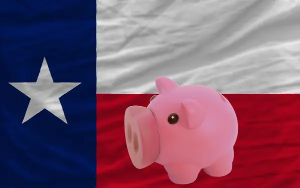 Piggy rijke bank en de vlag van de Amerikaanse staat Texas — Stockfoto