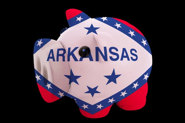 Piggy rich bank in colors flag of american state of arkansas f — Stock Photo, Image