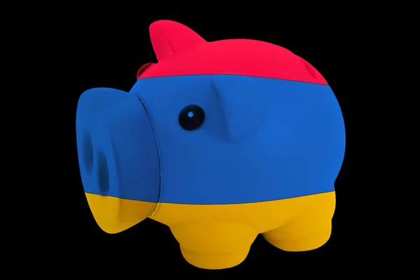 Piggy rich bank in colors national flag of armenia for saving — Stock Photo, Image