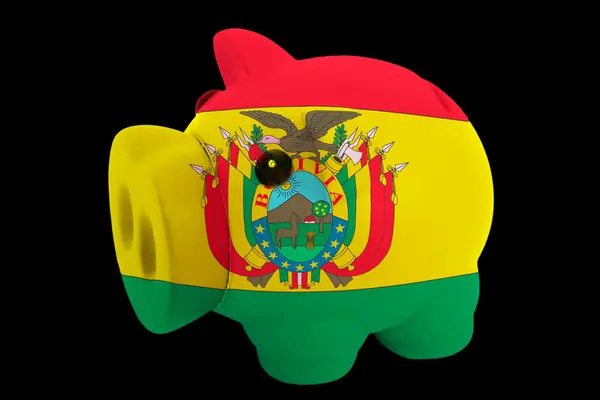Piggy rich bank in colors national flag of bolivia for saving — Stock Photo, Image