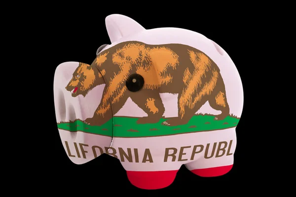 Sparschwein reich in den Farben Flagge des amerikanischen Staates Kalifornien — Stockfoto