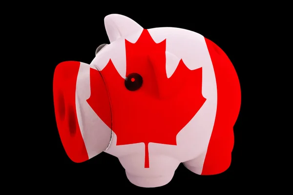 Porquinho rico banco em cores bandeira nacional do Canadá para salvar — Fotografia de Stock