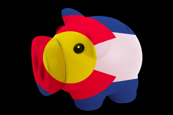 Piggy rich bank in colors flag of american state of colorado f — Stock Photo, Image