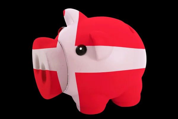 Rika piggy bank i färger nationella flagga Danmark för att spara — Stockfoto