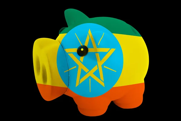 Porquinho rico banco em cores bandeira nacional de ethiopia para salvar — Fotografia de Stock