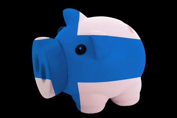 Piggy rijke bank in kleuren nationale vlag van finland voor opslaan — Stockfoto