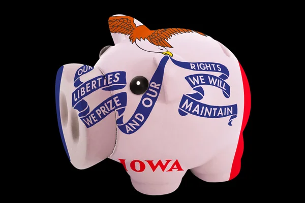 Piggy rich bank in colors flag of american state of iowa for s — Stock Photo, Image