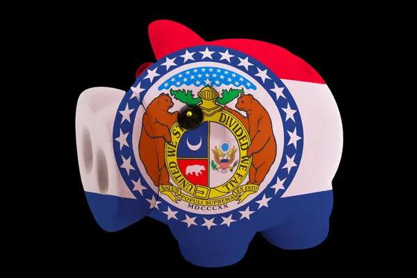 Piggy banco rico em cores bandeira do estado americano de missouri f — Fotografia de Stock