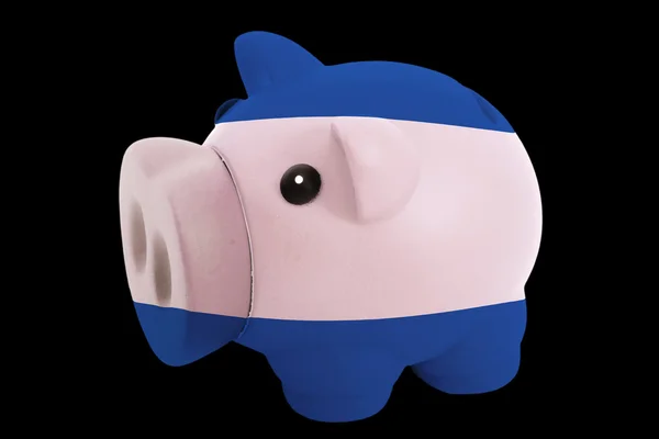 Piggy rich bank in colors national flag of nicaragua for savin — Stock Photo, Image