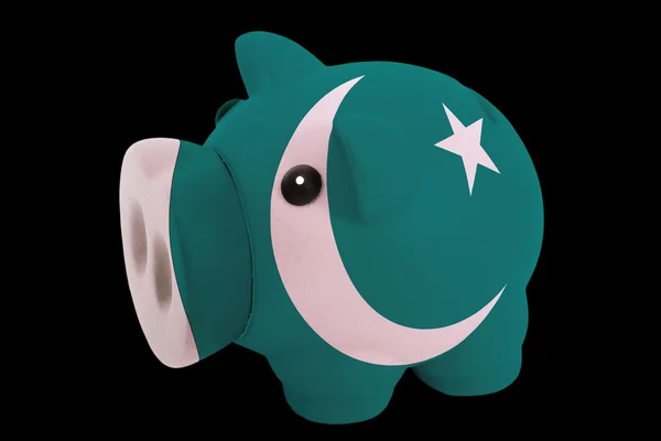 Rika piggy bank i färger nationella flagga pakistan för att spara — Stockfoto
