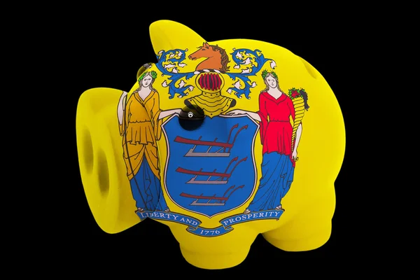 Piggy rika bank i färger flagga av amerikanska staten new jersey — Stockfoto