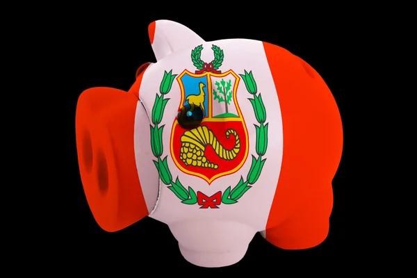 Prasátko bohaté banka v barvách národní vlajka peru za záchranu mon — Stock fotografie