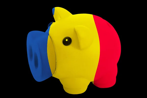 Tirelire riche en couleurs drapeau national de la Roumanie pour sauver — Photo