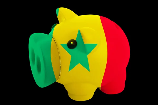 Porquinho rico banco em cores bandeira nacional do Senegal para salvar — Fotografia de Stock