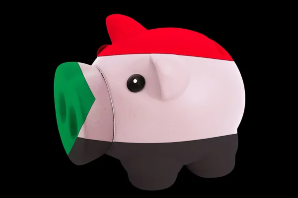 Piggy rich bank in colors national flag of sudan for saving mo — Stock Photo, Image