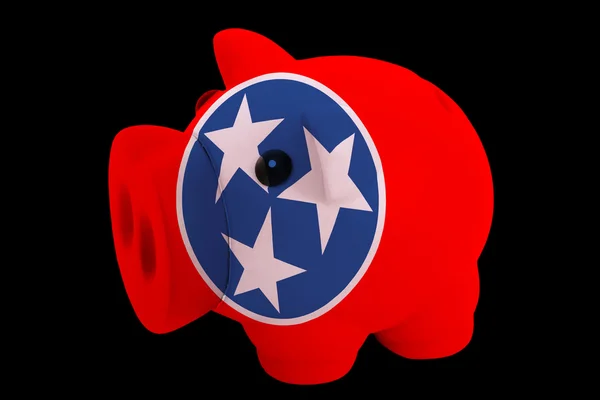 Piggy rich bank in colors flag of american state of tennessee — Stock Photo, Image