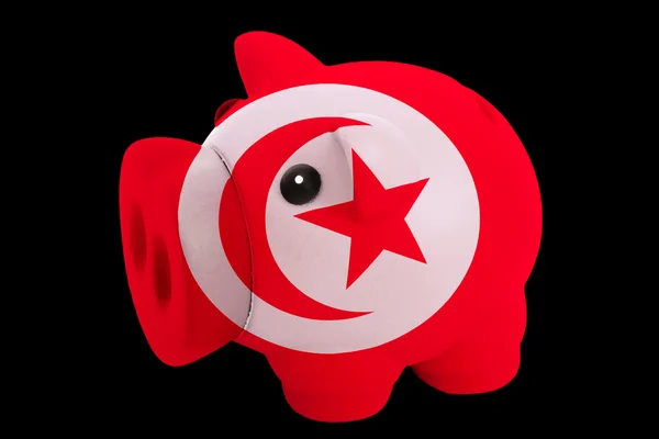 Piggy rijke bank in kleuren nationale vlag van Tunesië voor opslaan — Stockfoto