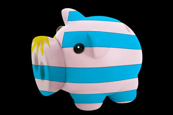 Sparschwein reich in den Farben der Nationalflagge von Uruguay zum Sparen — Stockfoto