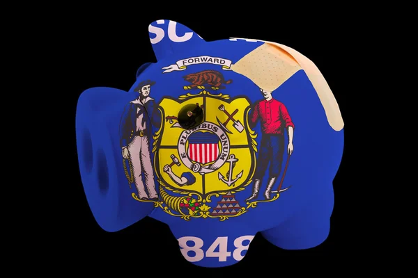 Bancarrota porquinho rico banco em cores de bandeira do estado americano de — Fotografia de Stock