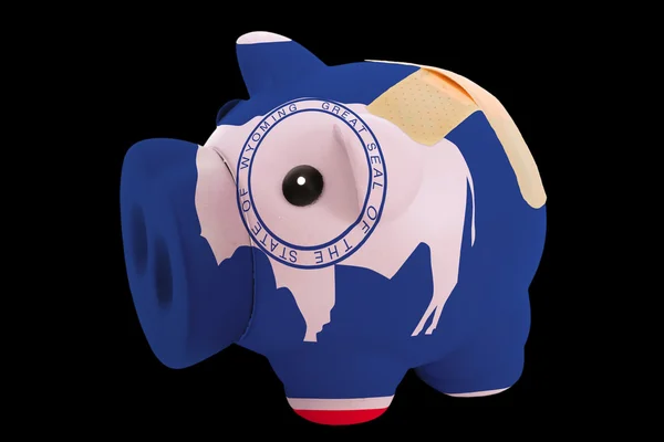 Bankrupt piggy rich bank in colors of flag of american state of — Stock Photo, Image