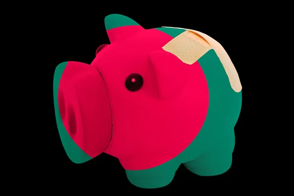 Bankrupt piggy rich bank in colors of national flag of banglades — Stock Photo, Image