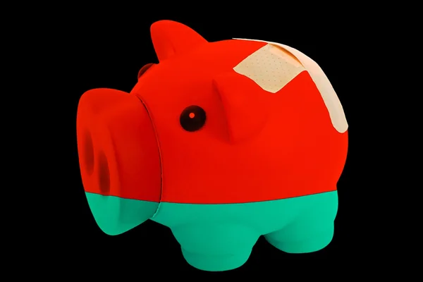 Bankrupt piggy rich bank in colors of national flag of belarus — Stock Photo, Image