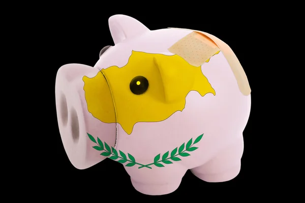 Bankrupt piggy rich bank in colors of national flag of cyprus — Stock Photo, Image