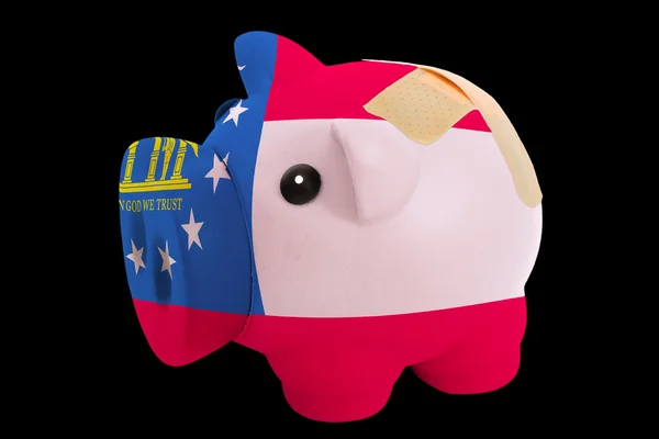 Failliete piggy rijke bank in de kleuren van de vlag van Amerikaanse staat van — Stockfoto