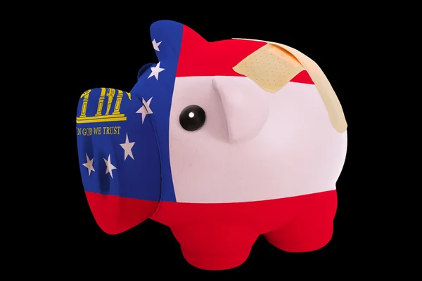 Bankrupt piggy rich bank in colors of flag of american state of — Stock Photo, Image