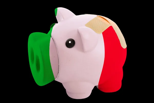 Úpadku prasátko bohaté banky v barvách národní vlajka Itálie — Stock fotografie