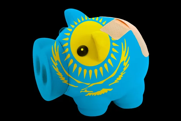 Banque riche cochon en faillite dans les couleurs du drapeau national de kazakhsta — Photo