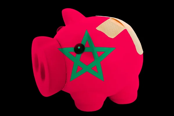 Úpadku prasátko bohaté banky v barvách národní vlajka Maroka — Stock fotografie