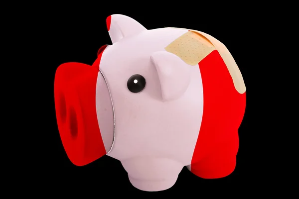 Bankrupt piggy rich bank in colors of national flag of peru c — Stock Photo, Image