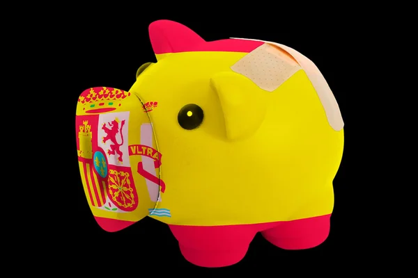 Bankrupt piggy rich bank in colors of closed with bandage — Stock Photo, Image