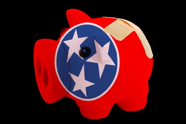 Bankrupt piggy rich bank in colors of flag of american state of — Stock Photo, Image